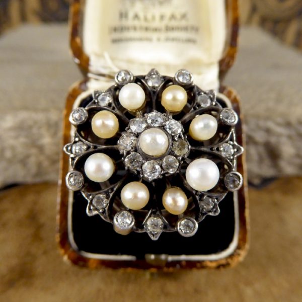 Antique Victorian Old Cut Diamond and Pearl Statement Ring