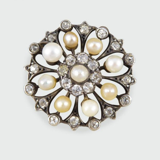Antique Victorian Old Cut Diamond and Pearl Statement Ring