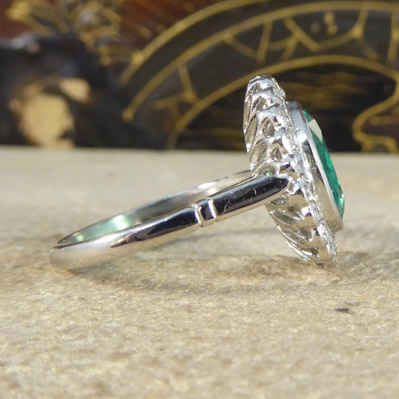 1.45ct Oval Cut Emerald and Diamond Cluster Ring