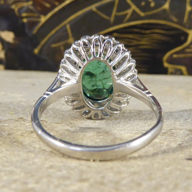 1.45ct Oval Cut Emerald and Diamond Cluster Ring