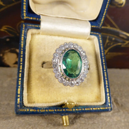 1.45ct Oval Cut Emerald and Diamond Cluster Ring