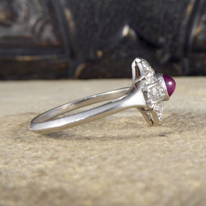 Antique Art Deco 0.25ct Cabochon Ruby and Diamond Ring