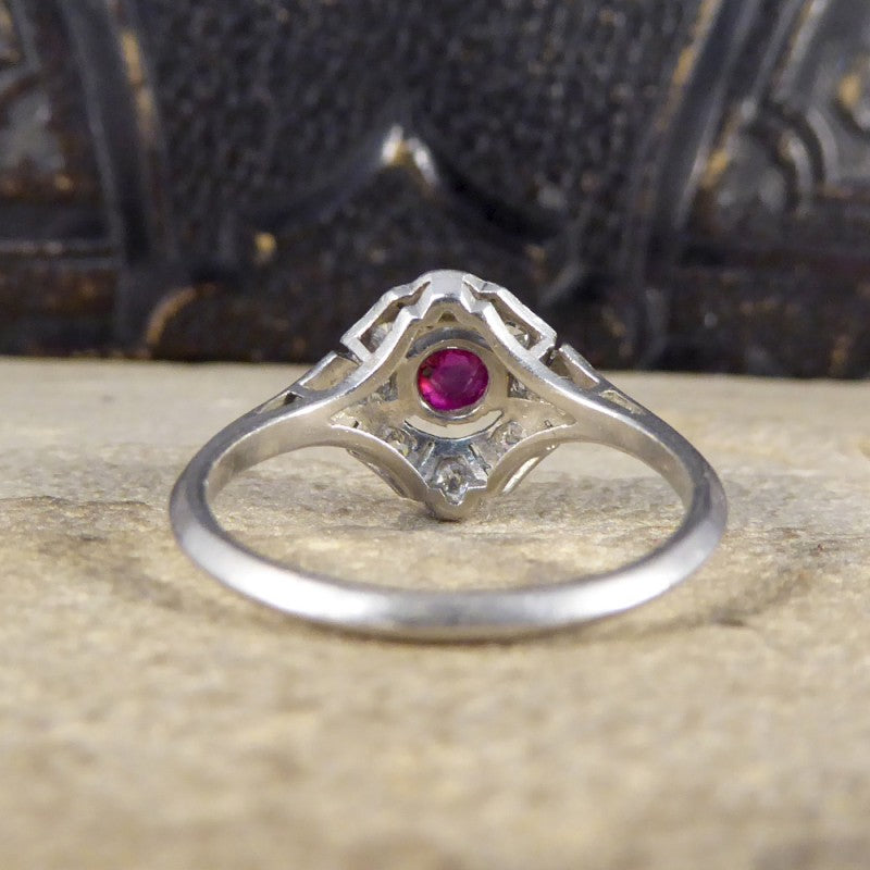 Antique Art Deco 0.25ct Cabochon Ruby and Diamond Ring