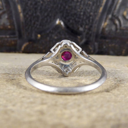Antique Art Deco 0.25ct Cabochon Ruby and Diamond Ring