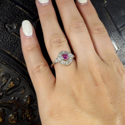 Antique Art Deco 0.25ct Cabochon Ruby and Diamond Ring