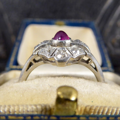 Antique Art Deco 0.25ct Cabochon Ruby and Diamond Ring