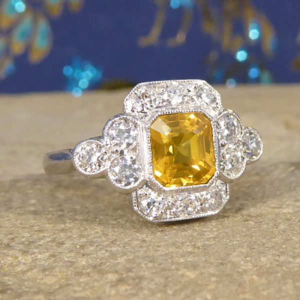 1.50ct Yellow Sapphire and Diamond Cluster Ring, Platinum