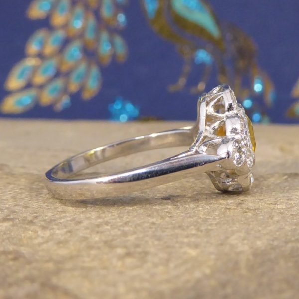 1.50ct Yellow Sapphire and Diamond Cluster Ring, Platinum