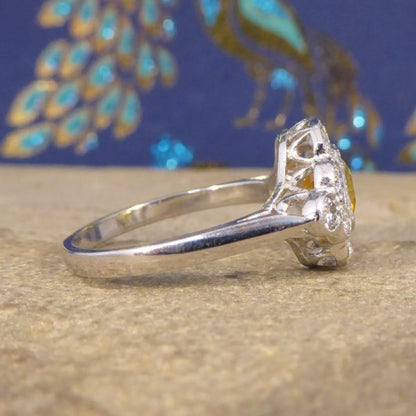 1.50ct Yellow Sapphire and Diamond Cluster Ring, Platinum