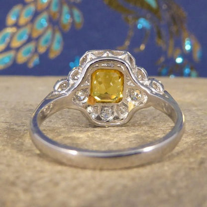 1.50ct Yellow Sapphire and Diamond Cluster Ring, Platinum