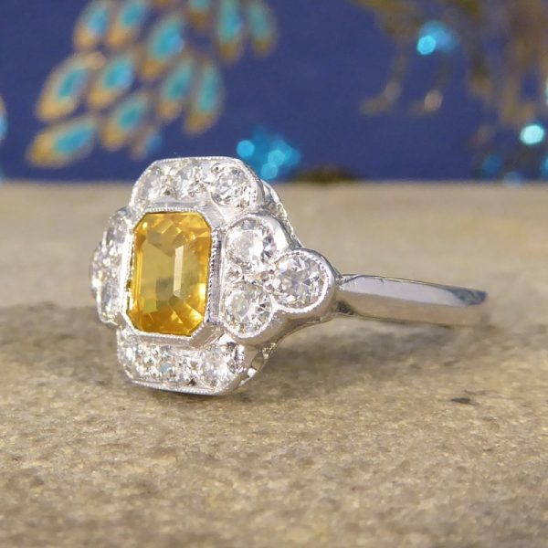 1.50ct Yellow Sapphire and Diamond Cluster Ring, Platinum