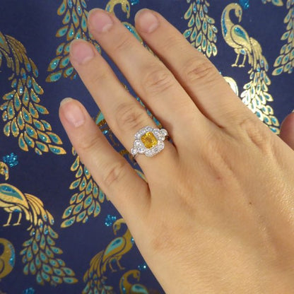 1.50ct Yellow Sapphire and Diamond Cluster Ring, Platinum