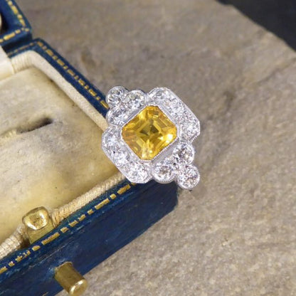 1.50ct Yellow Sapphire and Diamond Cluster Ring, Platinum