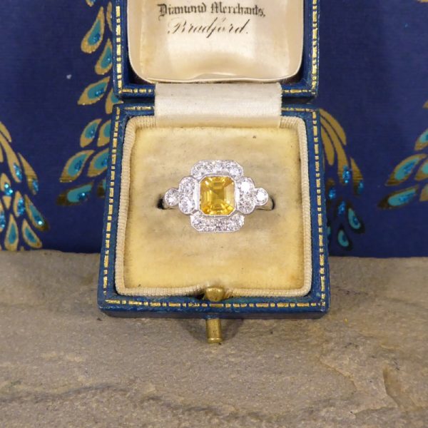 1.50ct Yellow Sapphire and Diamond Cluster Ring, Platinum