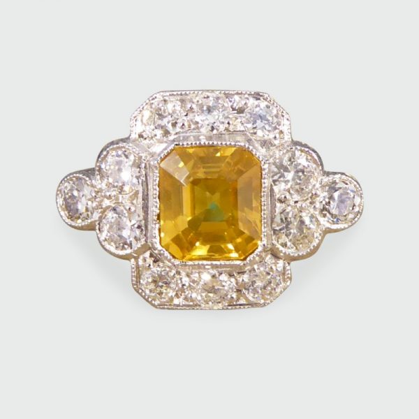 1.50ct Yellow Sapphire and Diamond Cluster Ring, Platinum