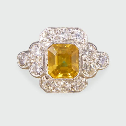 1.50ct Yellow Sapphire and Diamond Cluster Ring, Platinum