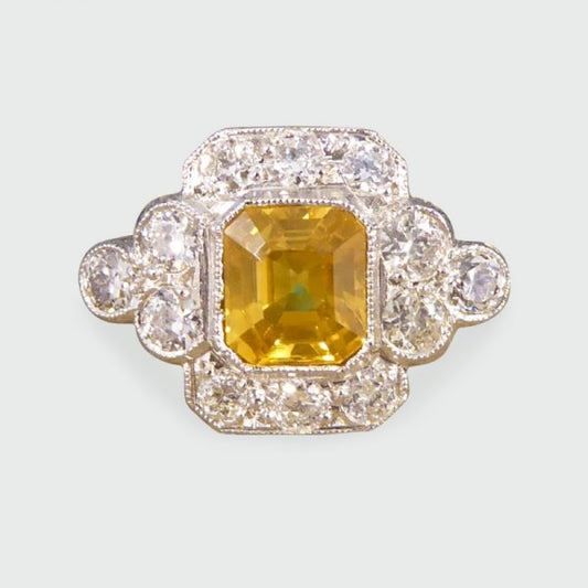 1.50ct Yellow Sapphire and Diamond Cluster Ring, Platinum