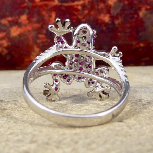 Round Cut Ruby and Diamond Frog Ring
