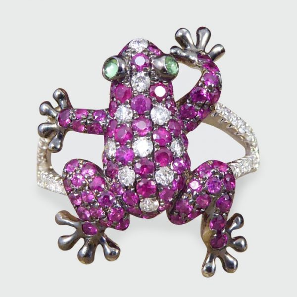 Round Cut Ruby and Diamond Frog Ring