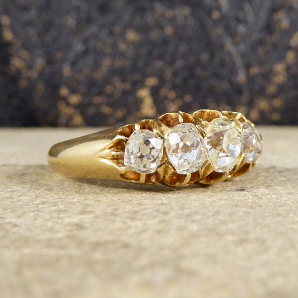 Antique Edwardian 1.85ct Old Cut Diamond Five Stone Ring, 18ct Gold