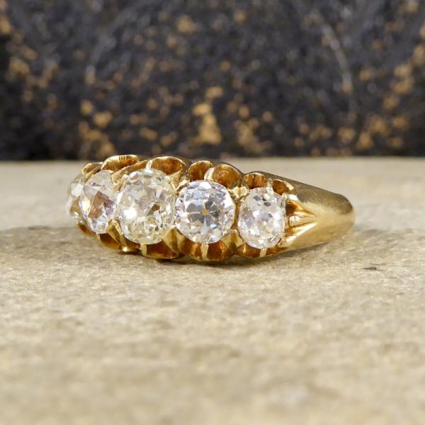 Antique Edwardian 1.85ct Old Cut Diamond Five Stone Ring, 18ct Gold