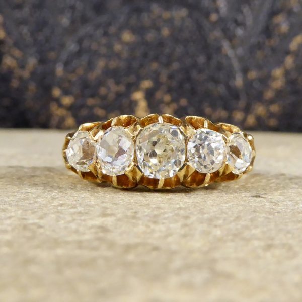 Antique Edwardian 1.85ct Old Cut Diamond Five Stone Ring, 18ct Gold