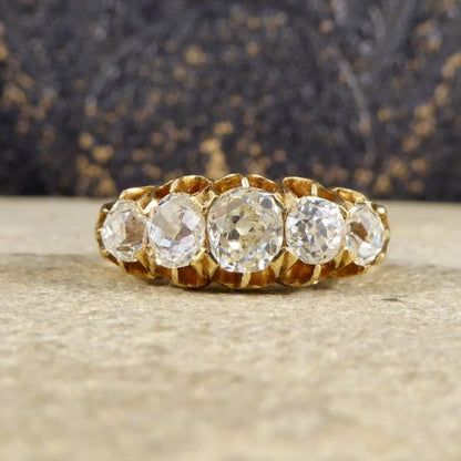Antique Edwardian 1.85ct Old Cut Diamond Five Stone Ring, 18ct Gold