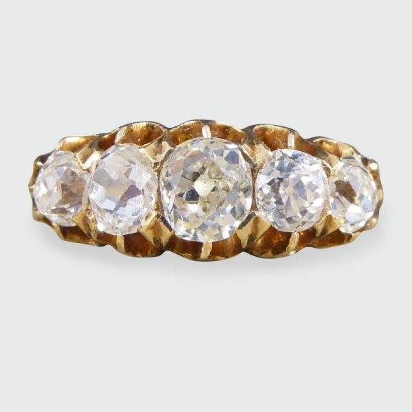 Antique Edwardian 1.85ct Old Cut Diamond Five Stone Ring, 18ct Gold
