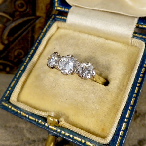 Vintage 1.54ct Three Stone Diamond Ring, 18ct Gold