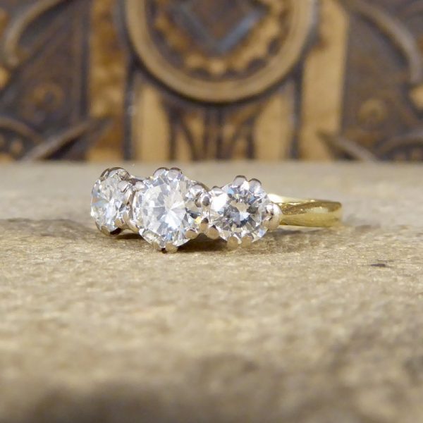 Vintage 1.54ct Three Stone Diamond Ring, 18ct Gold