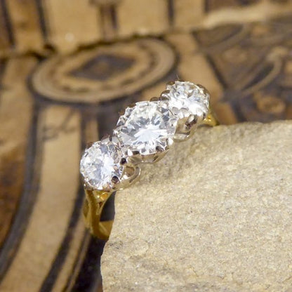 Vintage 1.54ct Three Stone Diamond Ring, 18ct Gold