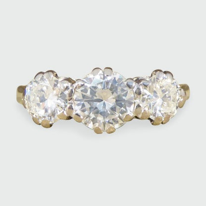 Vintage 1.54ct Three Stone Diamond Ring, 18ct Gold