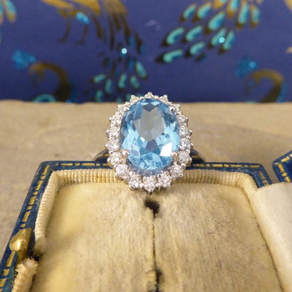 3.60ct Blue Topaz and Diamond Cluster Ring in 18ct White Gold