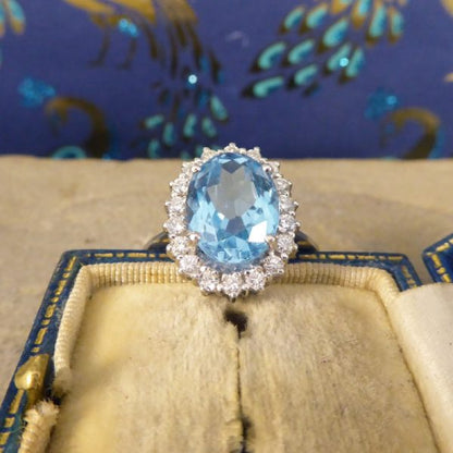 3.60ct Blue Topaz and Diamond Cluster Ring in 18ct White Gold