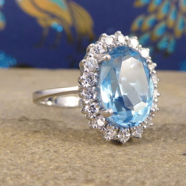 3.60ct Blue Topaz and Diamond Cluster Ring in 18ct White Gold