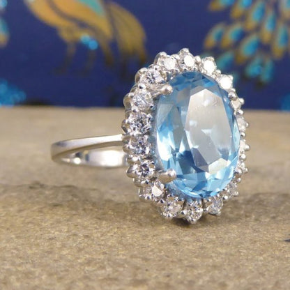 3.60ct Blue Topaz and Diamond Cluster Ring in 18ct White Gold