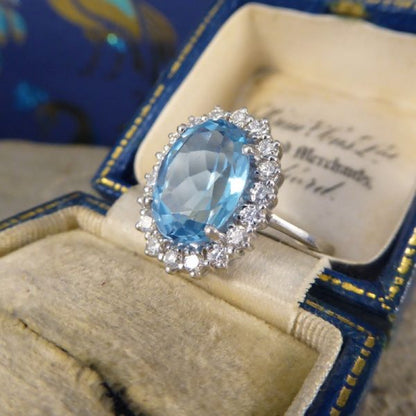 3.60ct Blue Topaz and Diamond Cluster Ring in 18ct White Gold