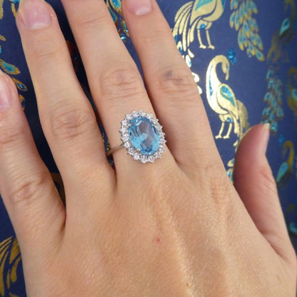 3.60ct Blue Topaz and Diamond Cluster Ring in 18ct White Gold