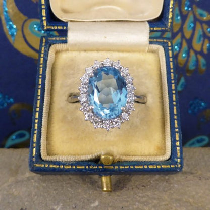 3.60ct Blue Topaz and Diamond Cluster Ring in 18ct White Gold