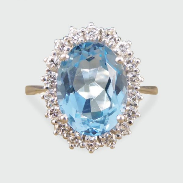 3.60ct Blue Topaz and Diamond Cluster Ring in 18ct White Gold