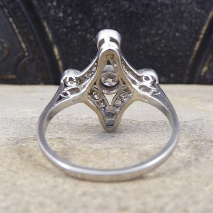 Antique Edwardian Diamond Set Geometric Kite Shape Ring, Platinum