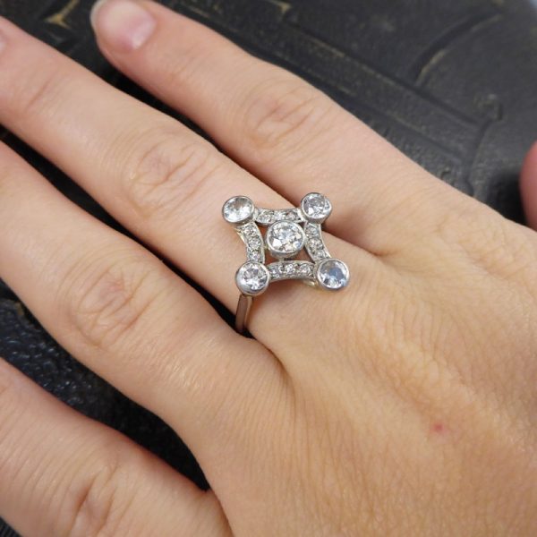 Antique Edwardian Diamond Set Geometric Kite Shape Ring, Platinum