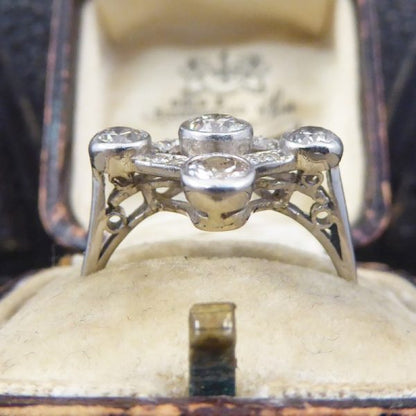 Antique Edwardian Diamond Set Geometric Kite Shape Ring, Platinum