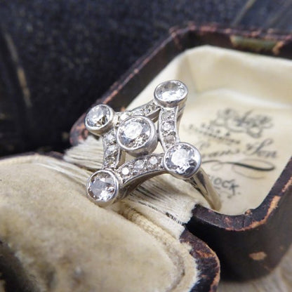 Antique Edwardian Diamond Set Geometric Kite Shape Ring, Platinum