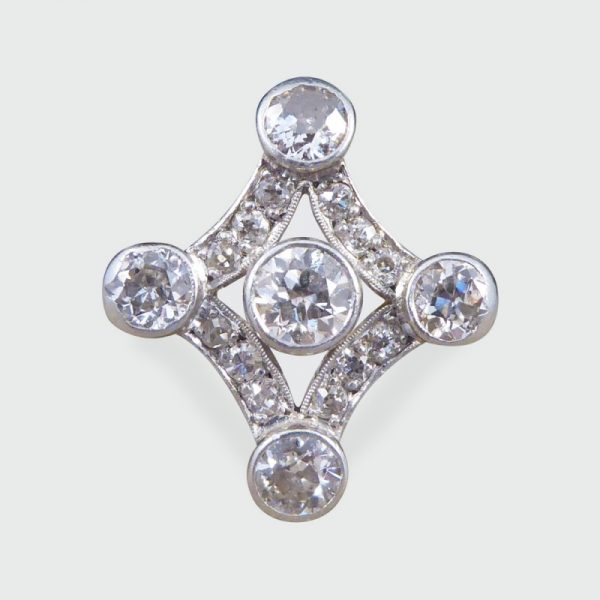 Antique Edwardian Diamond Set Geometric Kite Shape Ring, Platinum