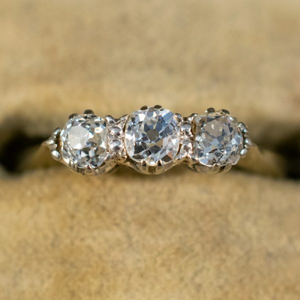 Antique Edwardian Old Cut Diamond Three Stone Ring, 18ct Gold and Platinum