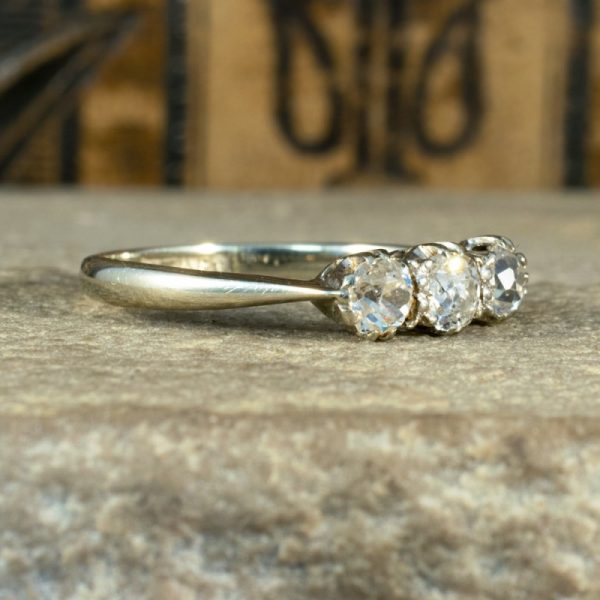 Antique Edwardian Old Cut Diamond Three Stone Ring, 18ct Gold and Platinum