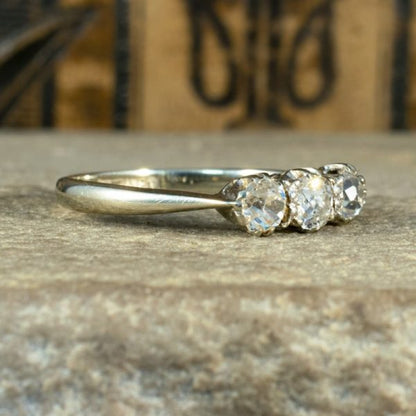 Antique Edwardian Old Cut Diamond Three Stone Ring, 18ct Gold and Platinum