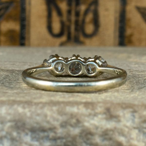 Antique Edwardian Old Cut Diamond Three Stone Ring, 18ct Gold and Platinum