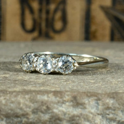 Antique Edwardian Old Cut Diamond Three Stone Ring, 18ct Gold and Platinum